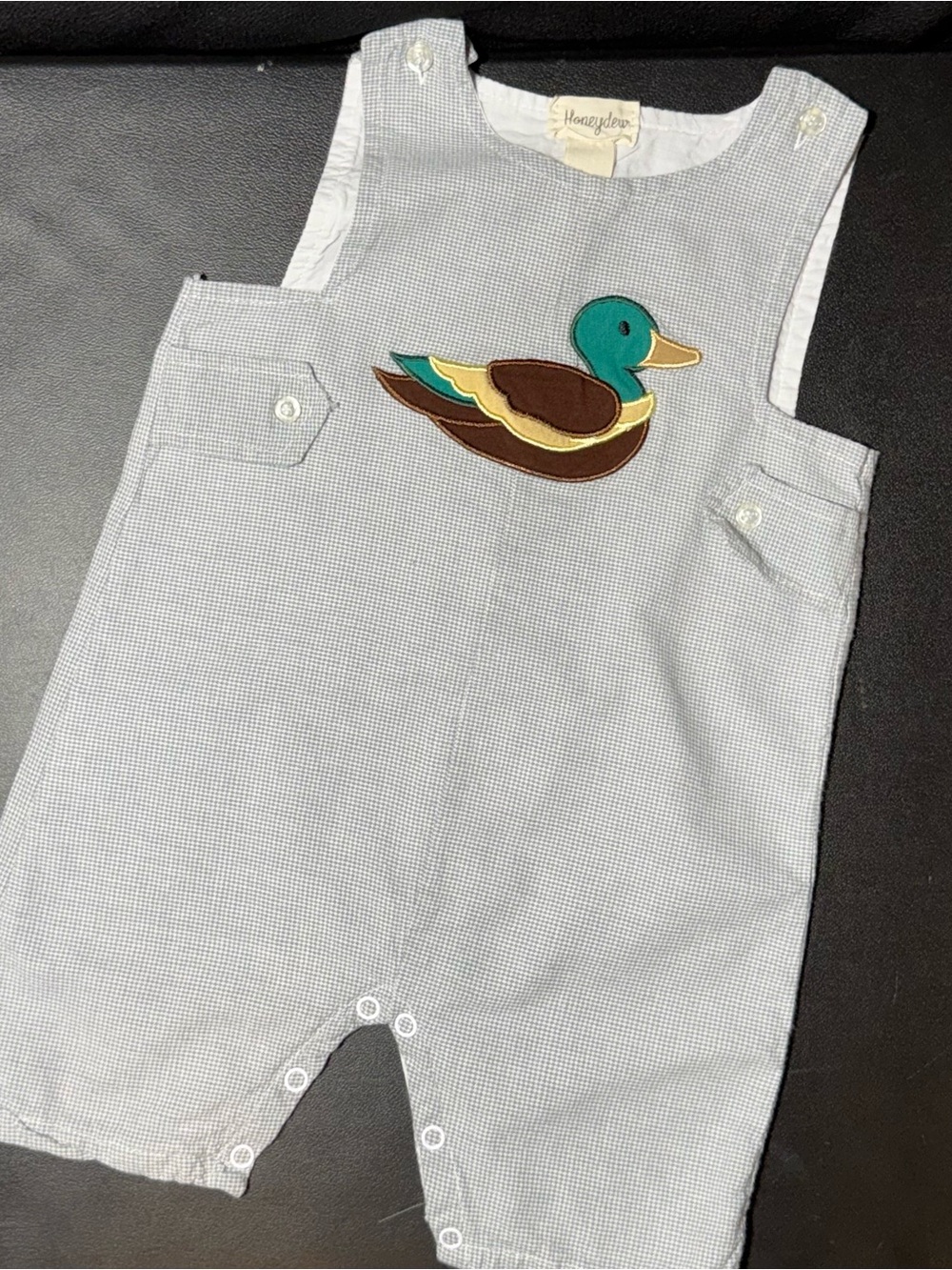 Honeydew Micro Check Gingham Mallard Duck Appliqué Shortail 18/24 Months